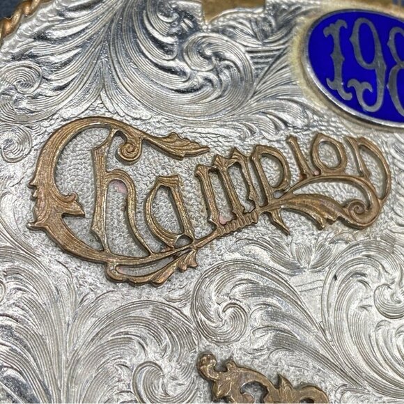 Vintage Large Silver Belt Buckle Authentic 1981 Champion Calf Roping WSCHA 🇺🇸 - Picture 3 of 15